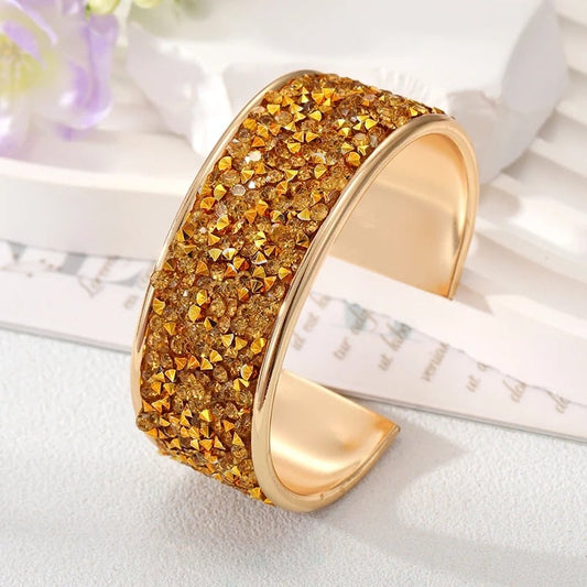 Bratara Amarilla, aurie, tip cuff, cu pietre, reglabila