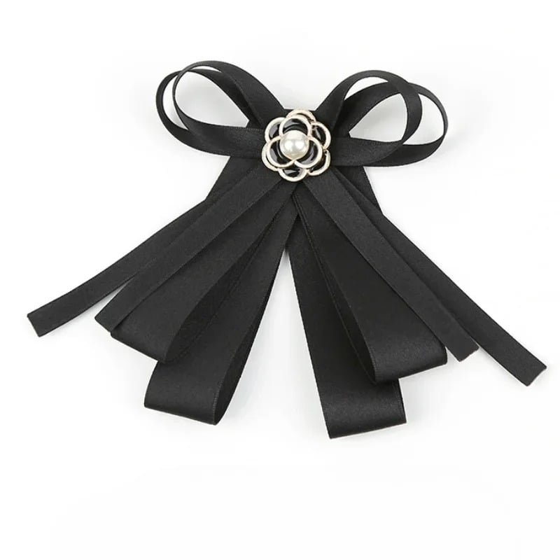 Brosa Derrica, neagra, din material textil, in stil papion