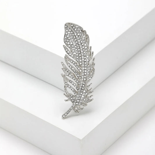 Brosa Silver Leaf, argintie, decorata cu zirconiu - Colectia Celebration