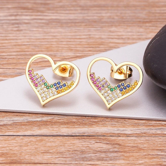 Cercei Zariah, aurii, cu pietre multicolore, in forma de inima - Colectia Boheme