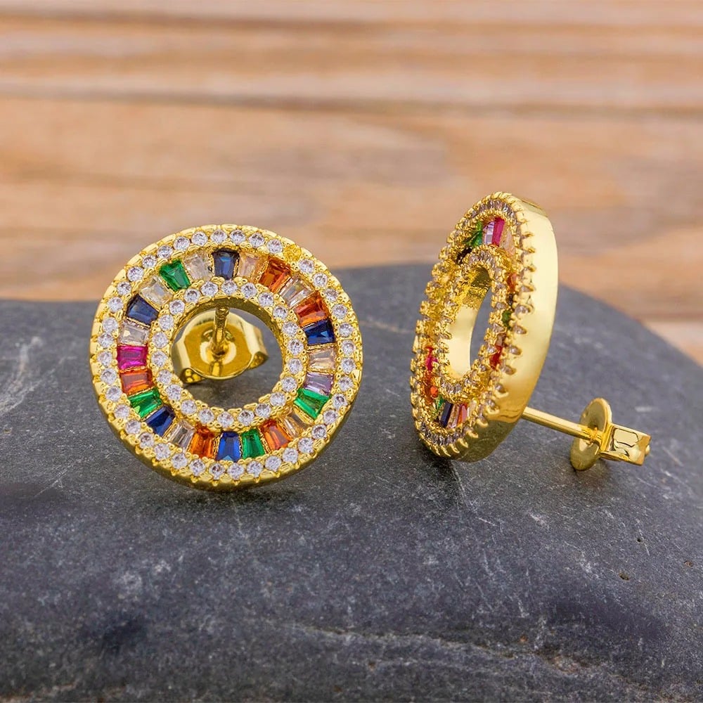Cercei Shelley, rotunzi, aurii, cu pietre multicolore - Colectia Boheme