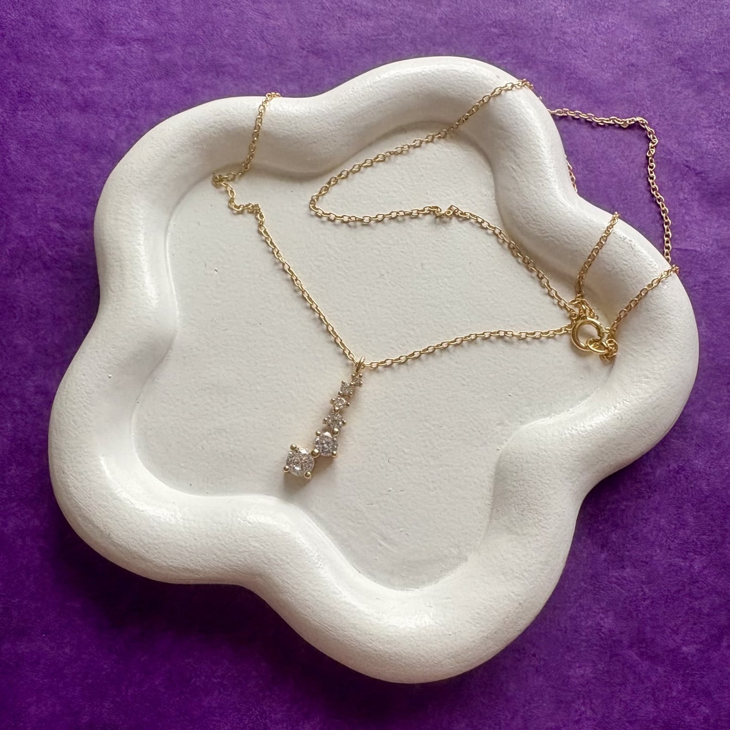 Nadia Silver Necklace, 24K Gold Plated, with Long Zirconia Pendant