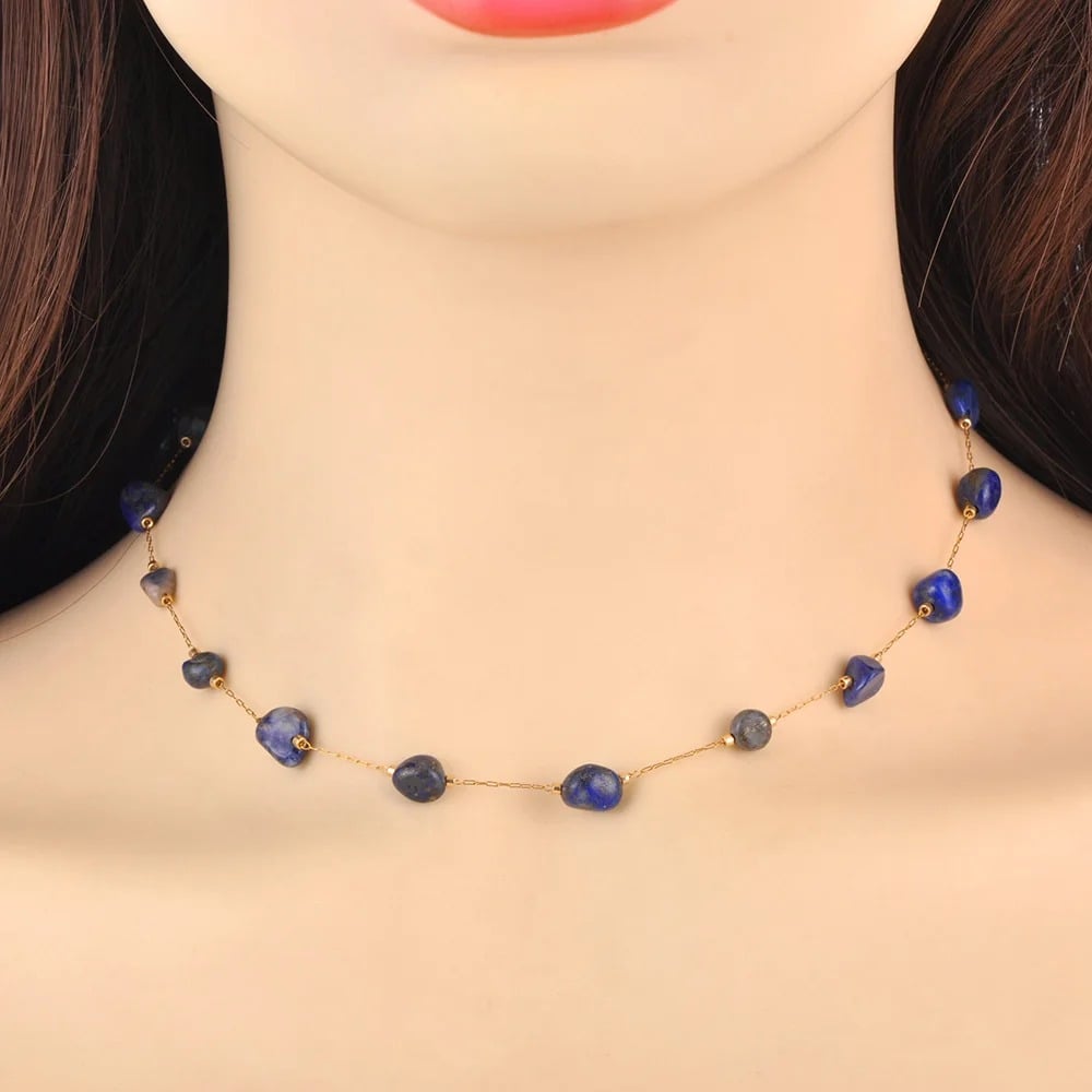 Colier Laramie, auriu, cu pietre naturale, din oțel inoxidabil placat cu aur 18K