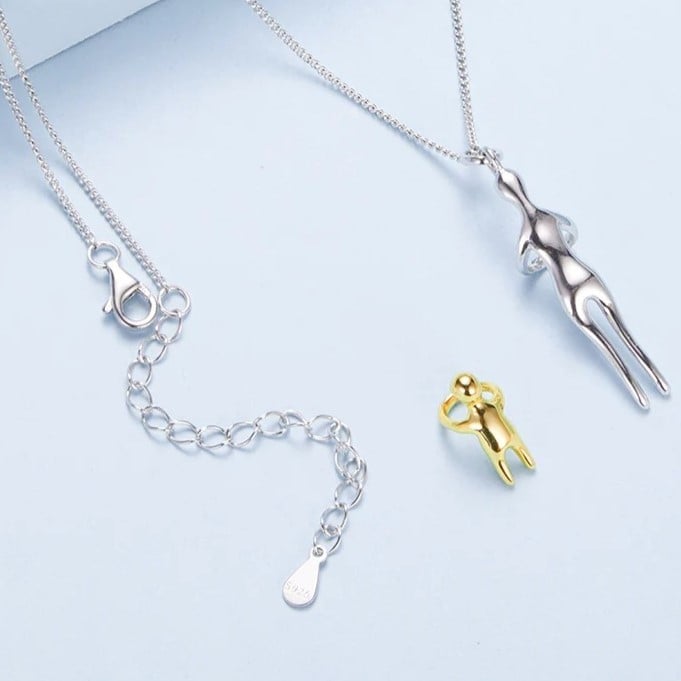 Two-tone silver necklace with Mother and Child pendant