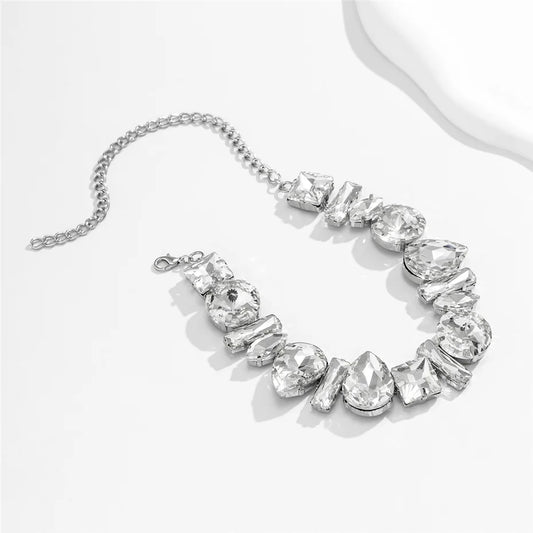 Leila Necklace, silver, with large geometric stones, choker style - Glamour Collection