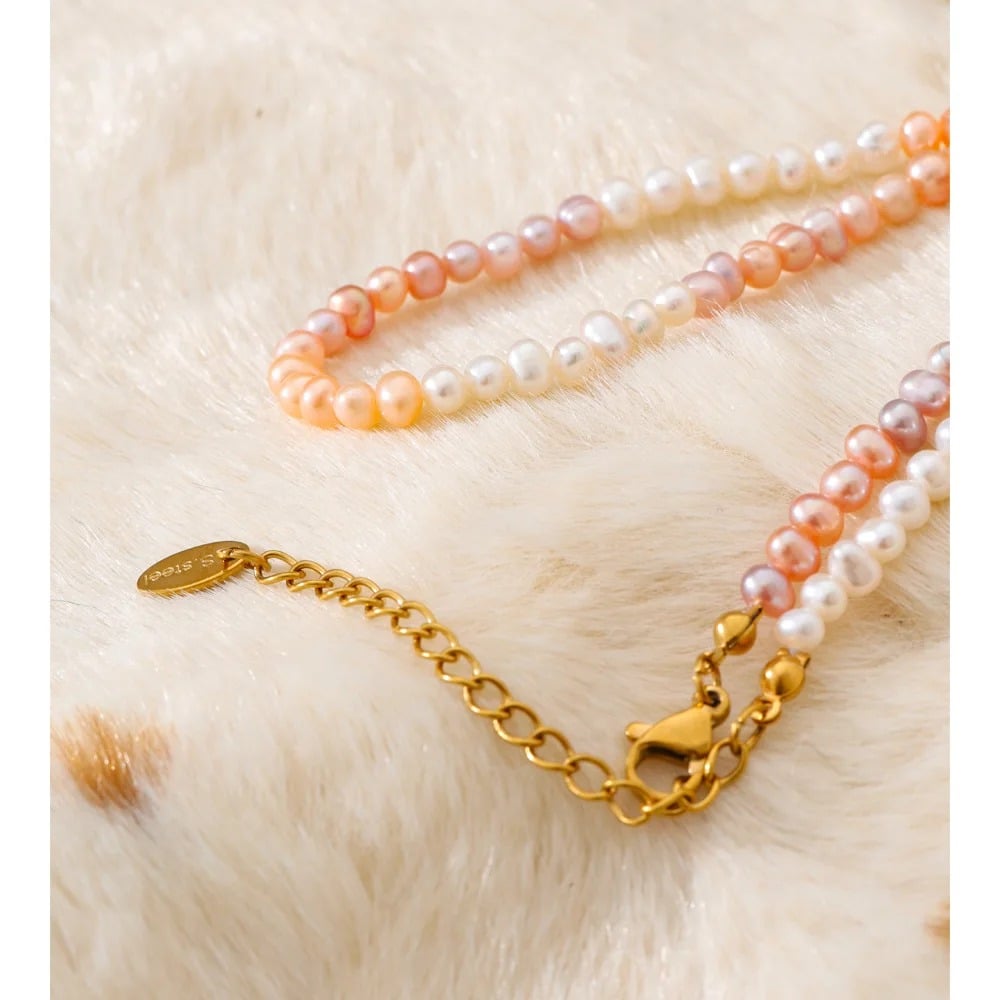 Marigold Necklace, gold, made of 18K gold-plated stainless steel and natural pink cultured pearls - Universe of Pearls Collection