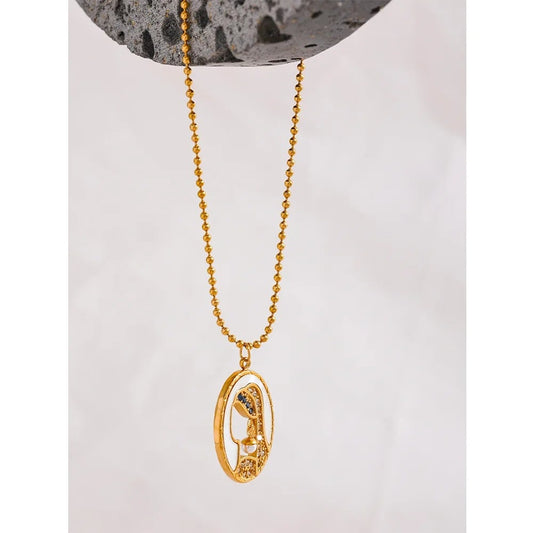Colier Marion, auriu, din otel inoxidabil placat cu aur 18K, cu model portret