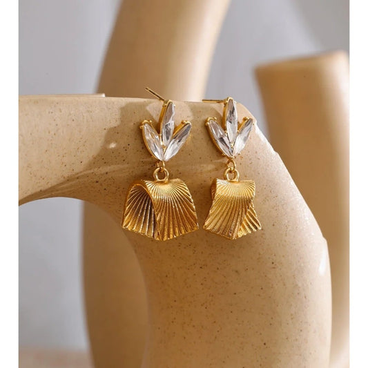 Cercei Zara, aurii, cu zirconiu, din otel inoxidabil placat cu aur 18K