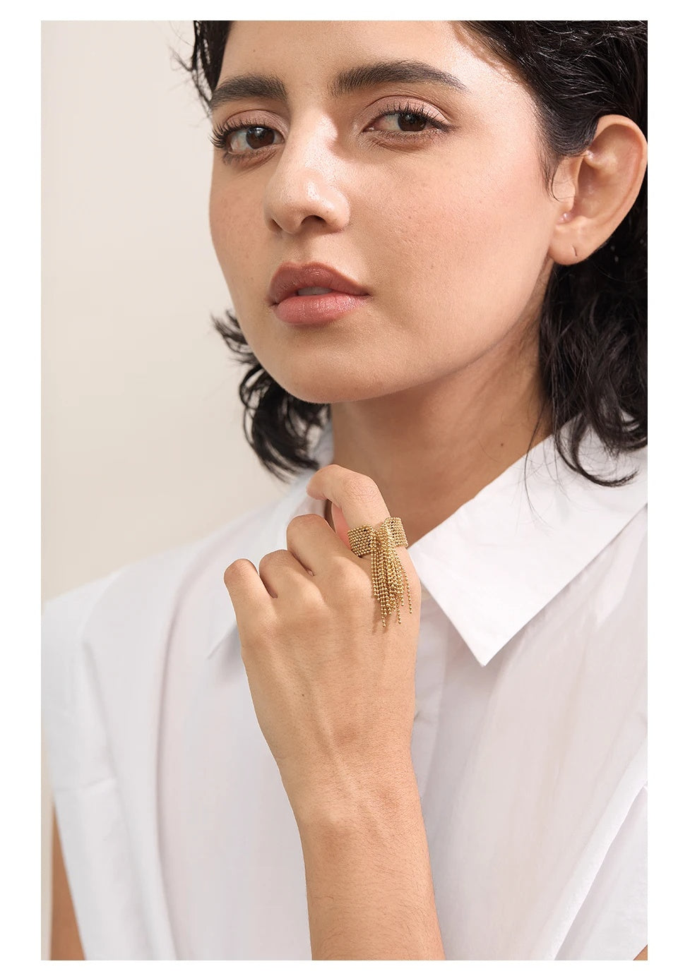 Gracie ring, gold, 18K gold-plated stainless steel, beaded design, adjustable - Glamour Collection