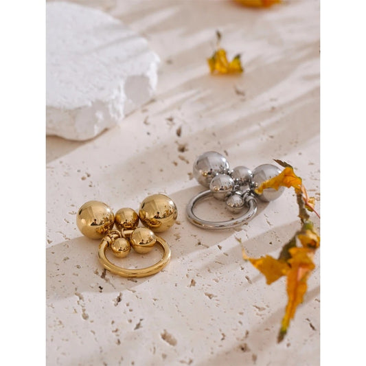 Inel Blake, auriu, cu model bile, din otel inoxidabil placat cu aur 18K - Colectia Glamour