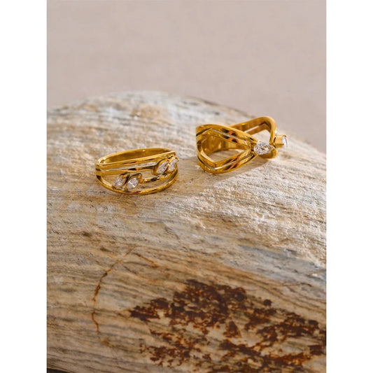 Inel Zadie, auriu, cu zirconiu, din otel inoxidabil placat cu aur 18K