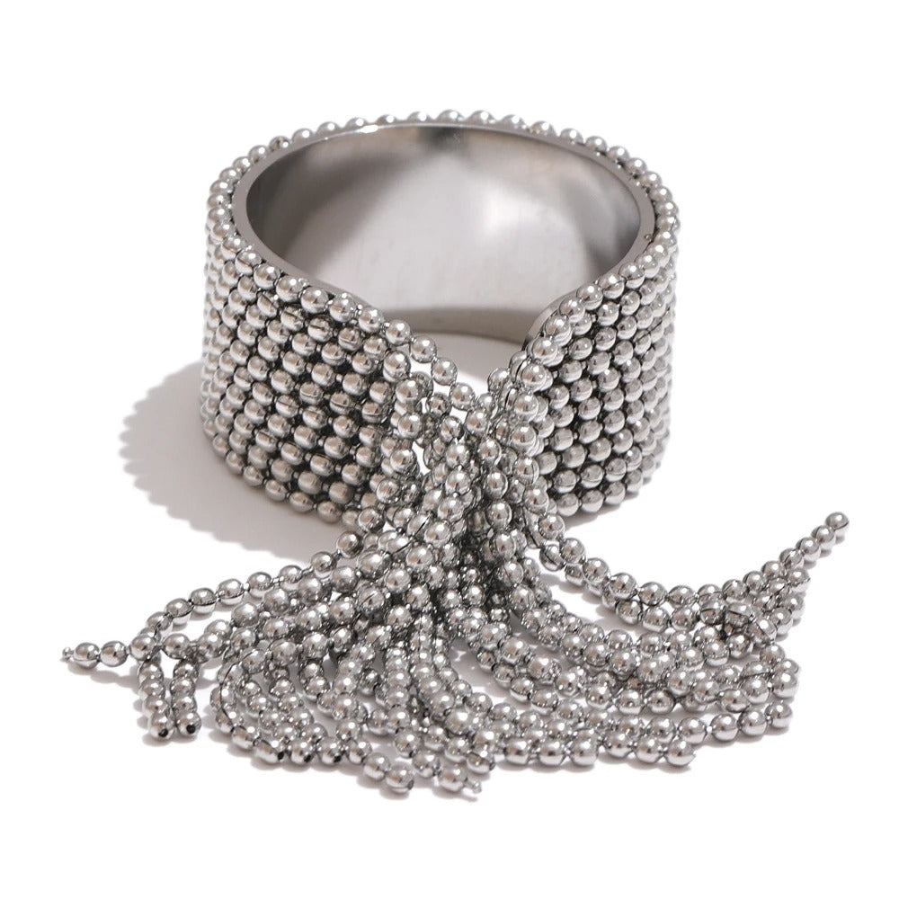 Inel Gracie, auriu/ argintiu, din otel inoxidabil placat cu aur 18K, model cu margele, reglabil - Colectia Glamour