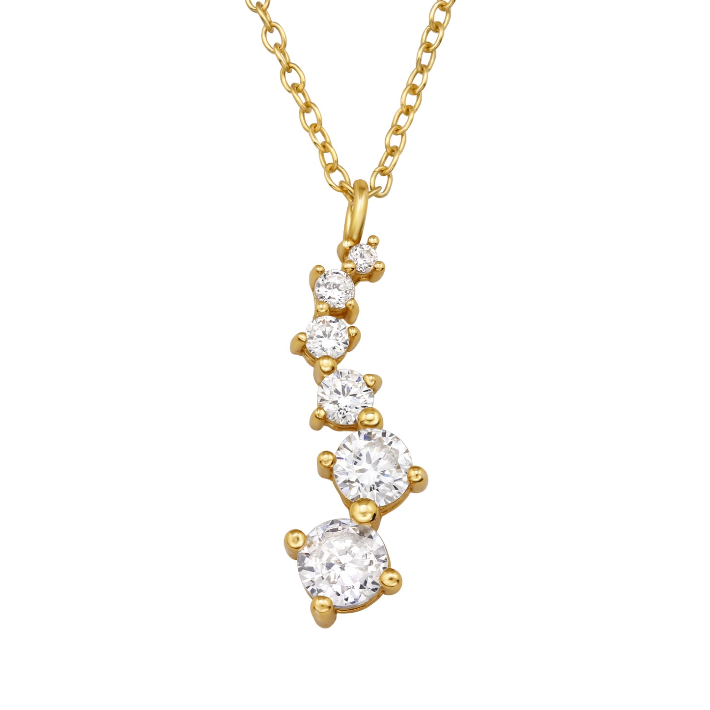 Nadia Silver Necklace, 24K Gold Plated, with Long Zirconia Pendant