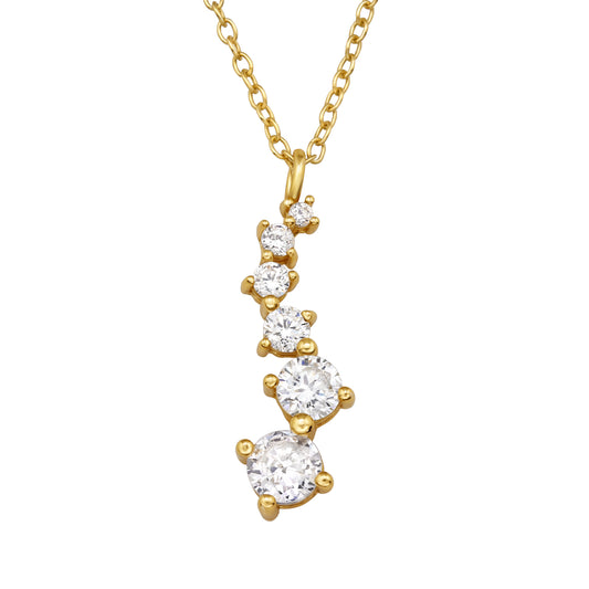 Colier argint Nadia, placat cu aur 24K, cu pandantiv lung cu zirconiu