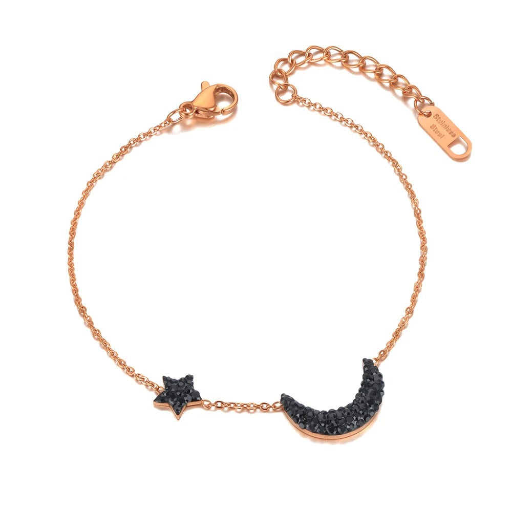 Bratara Emmaline, auriu rose, cu model stea si luna, din otel inoxidabil placat cu aur 18K - Colectia Parisian