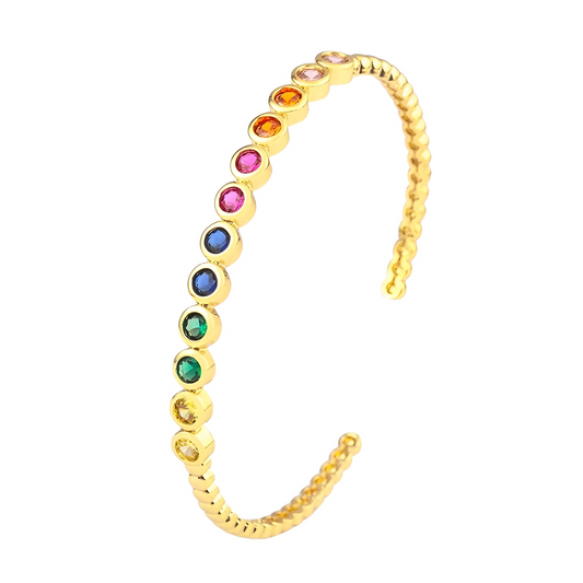Bratara Claribell, aurie cu pietre multicolore, tip cuff, reglabila - Colectia Boheme