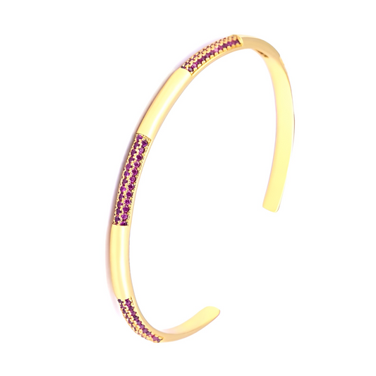 Bratara Roxie, aurie cu pietre roz, tip cuff, reglabila - Colectia Boheme