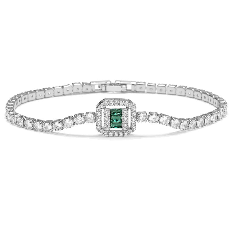 Bratara tennis Annais, argintie cu piatra verde, subtire, decorata cu zirconiu - Colectia Celebration