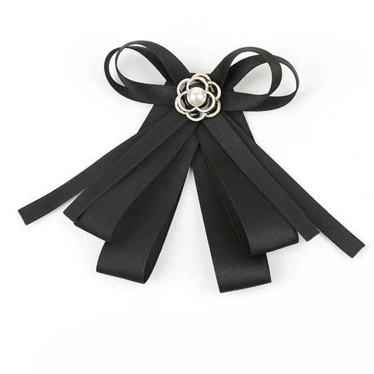 Brosa Derrica, neagra, din material textil, in stil papion