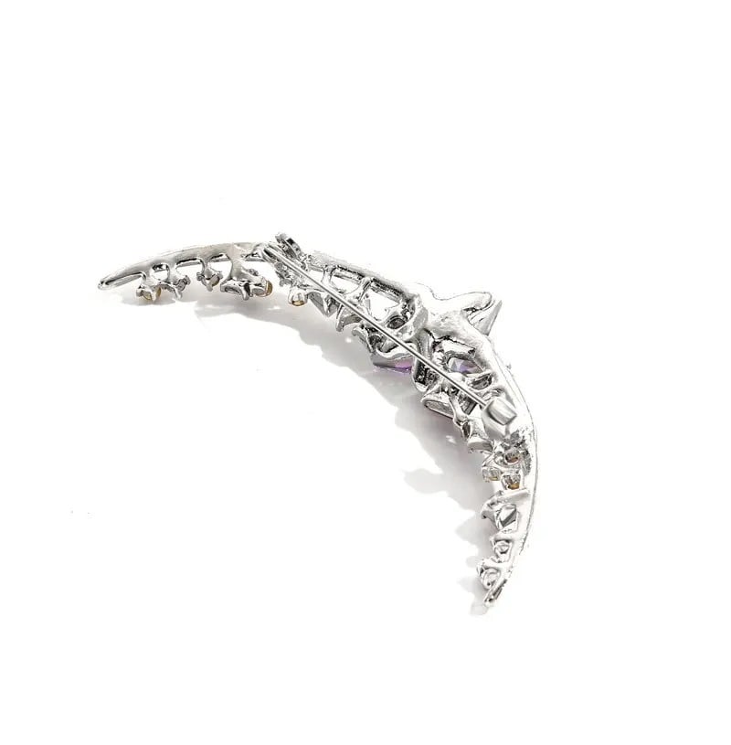 Brosa Moon Star, albastra, cu montura argintie, decorata cu zirconiu