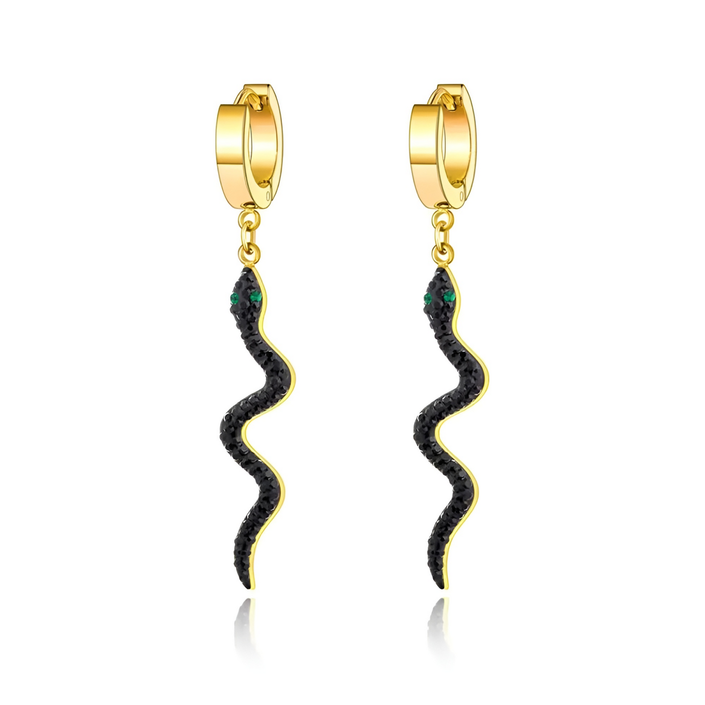 Cercei Kadence, lungi, auriu cu negru, in forma de sarpe, din otel inoxidabil placat cu aur 18K - Colectia Parisian
