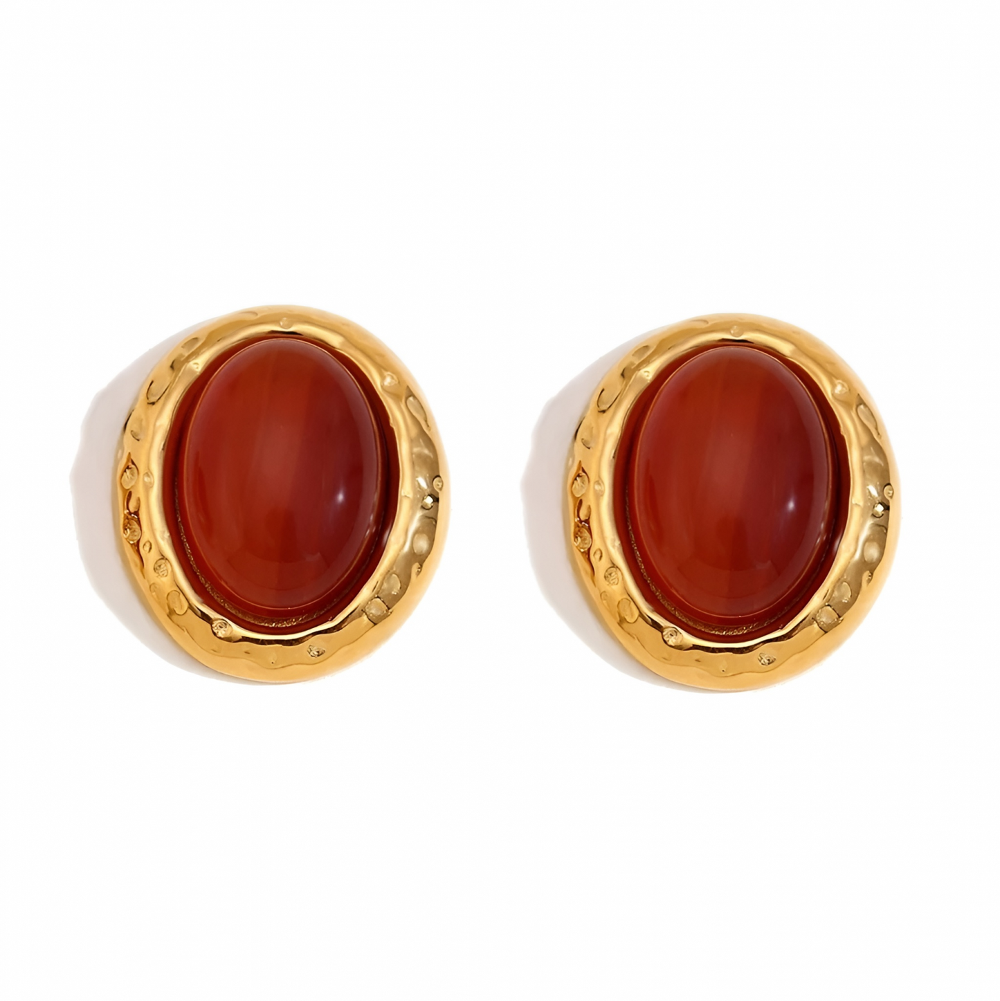 Cercei Dallida, in stil vintage, cu pietre rosii, din otel inoxidabil placat cu aur 18K