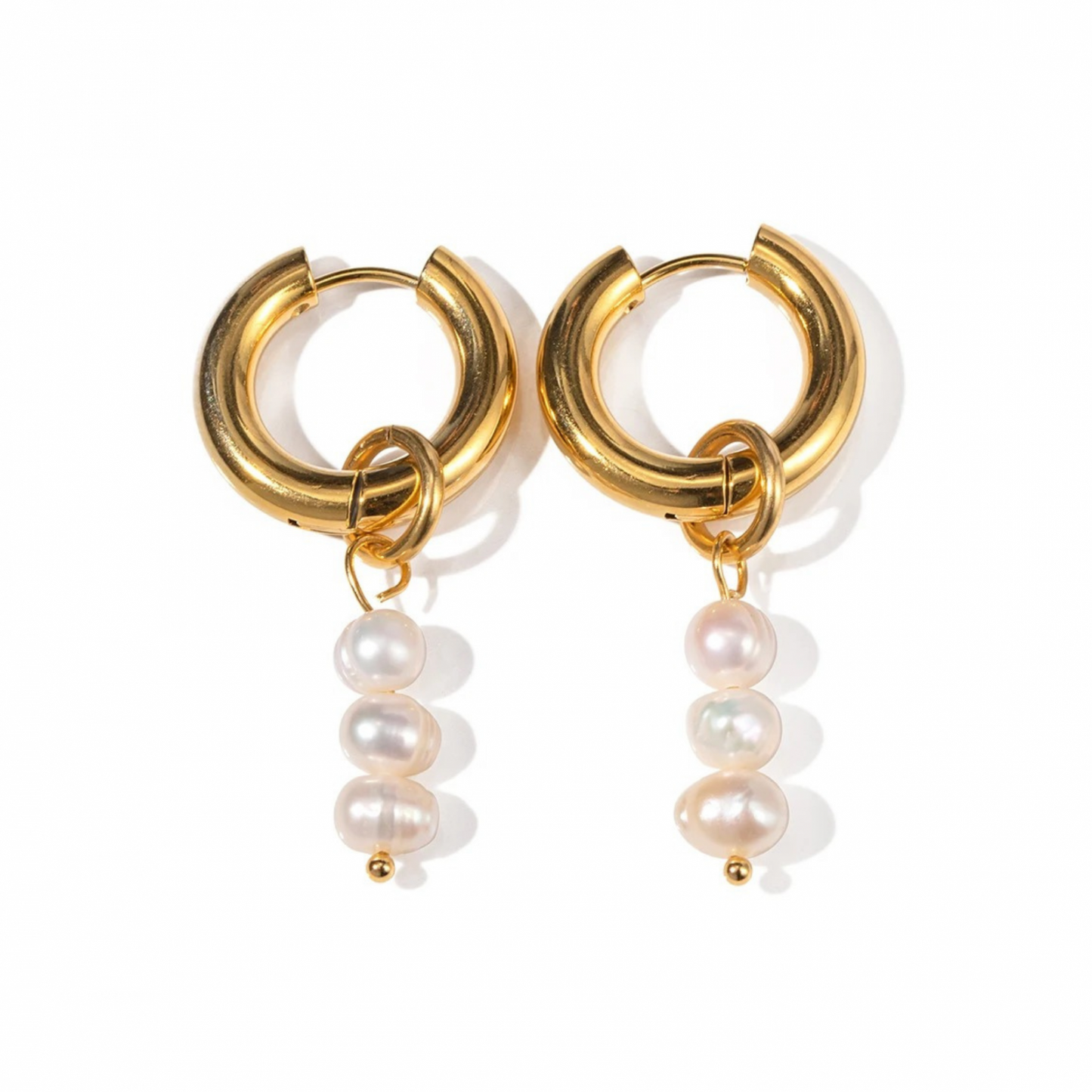 Cercei Gaia, aurii, lungi, din otel inoxidabil si perle naturale de cultura, placati cu aur 18K - Colectia Universe of Pearls