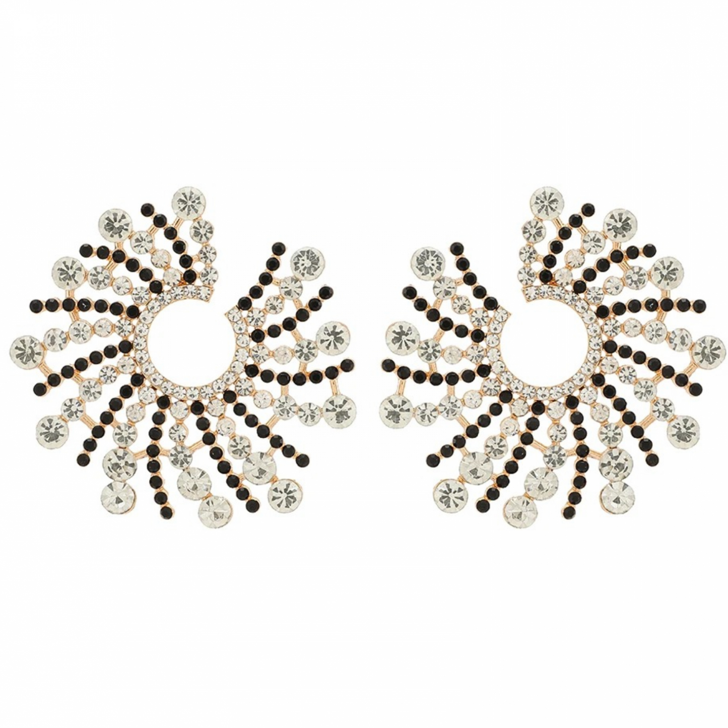 Bitter earrings, round, silver and black mix, decorated with stones