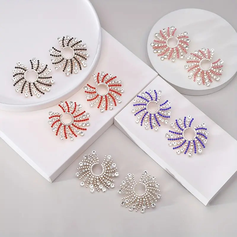 Bitter earrings, round, silver and black mix, decorated with stones