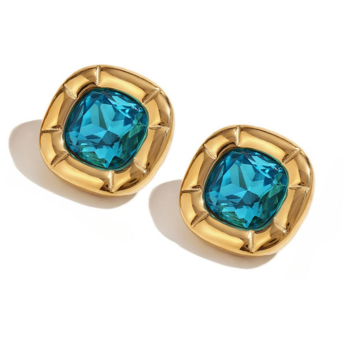 Safira earrings, gold-tone, with a retro pattern and stones, made of 18K gold-plated stainless steel