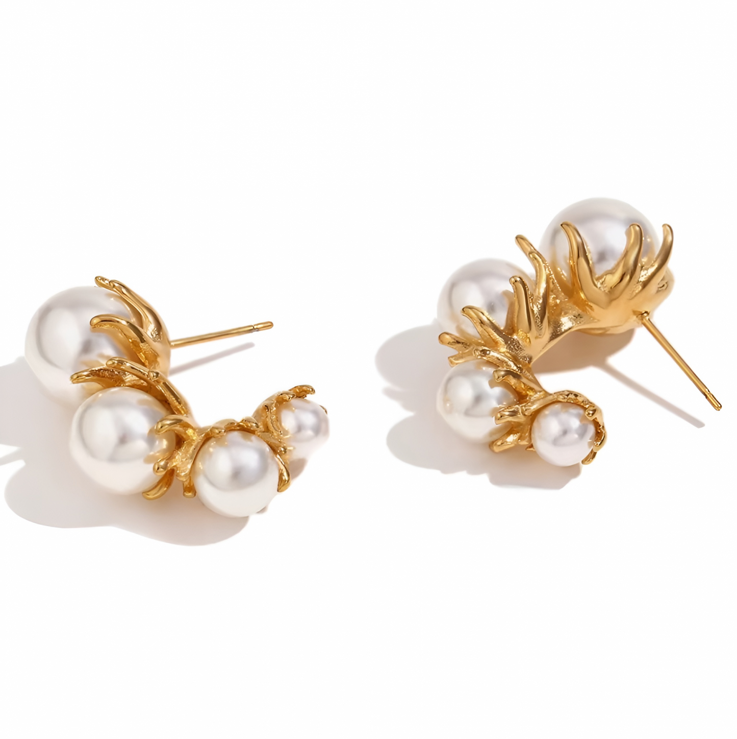 Briell earrings, gold, with pearls, 18K gold plated stainless steel - Universe of Pearls Collection