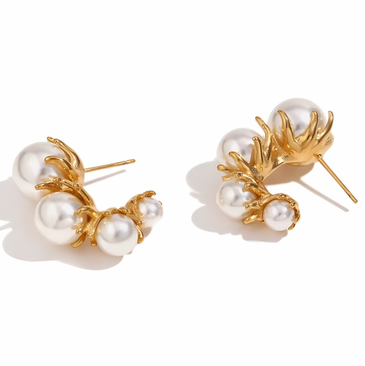 Briell earrings, gold, with pearls, 18K gold plated stainless steel - Universe of Pearls Collection