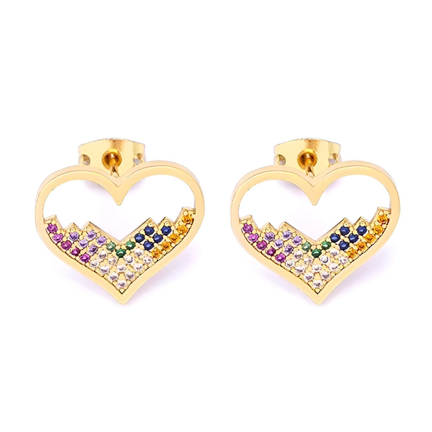 Cercei Zariah, aurii, cu pietre multicolore, in forma de inima - Colectia Boheme