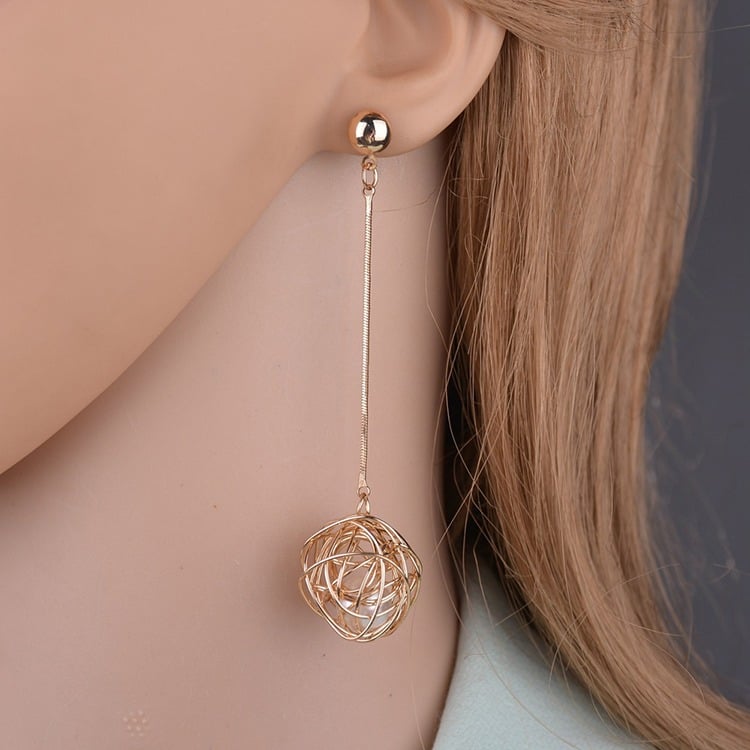 Cercei cu clips Bea, lungi, aurii, cu perle