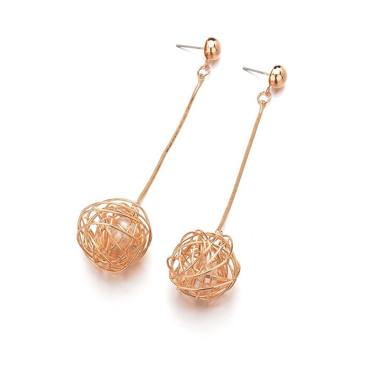 Cercei cu clips Bea, lungi, aurii, cu perle