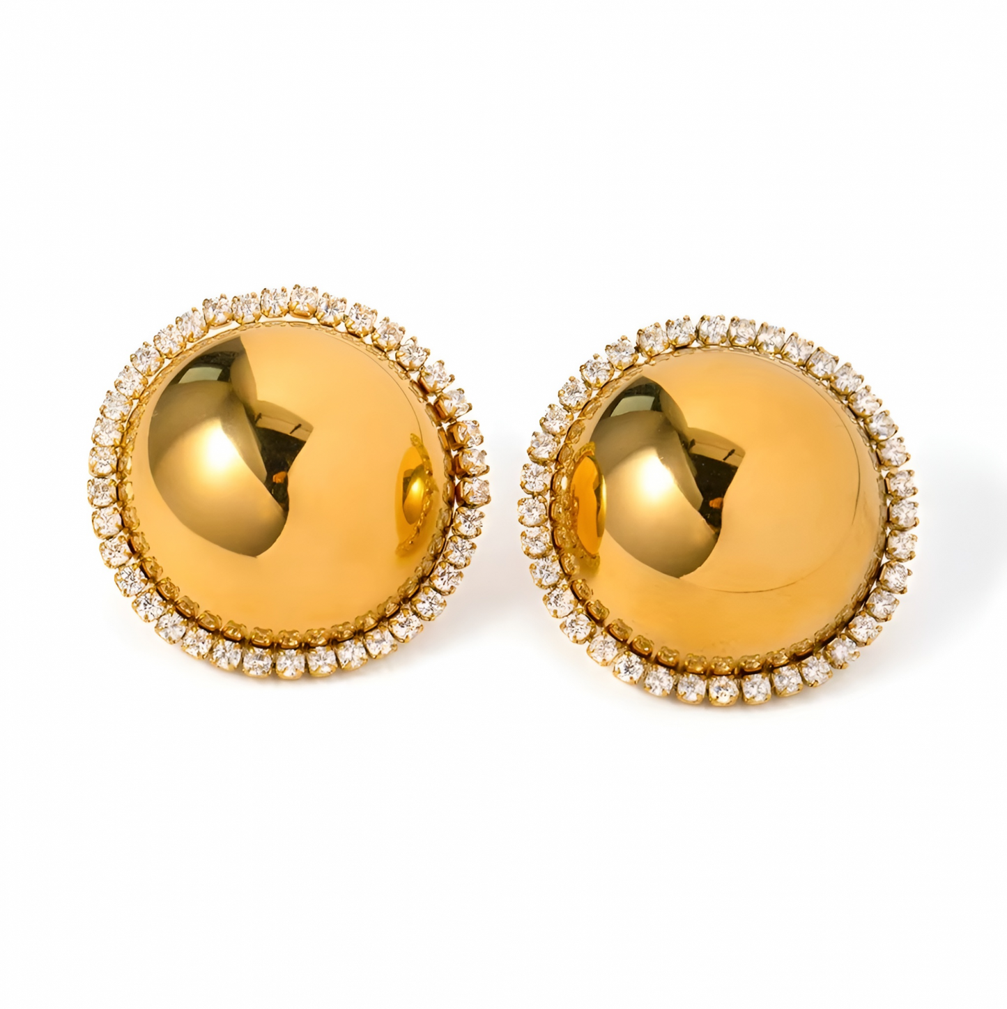 Yarana Earrings, Gold, Round, with Zirconia, 18K Gold Plated Stainless Steel - Glamour Collection