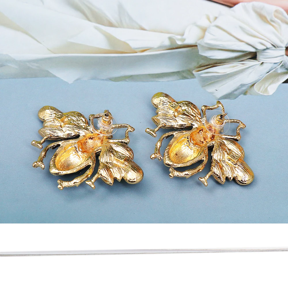 Cercei Bee, aurii, cu zirconiu, in forma de albina