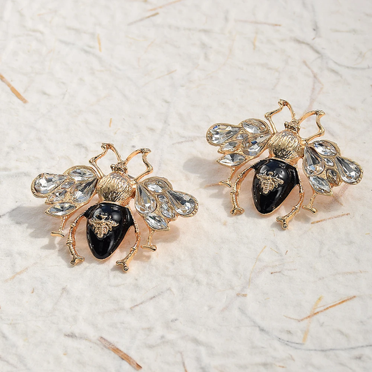 Cercei Bee, aurii, cu zirconiu, in forma de albina