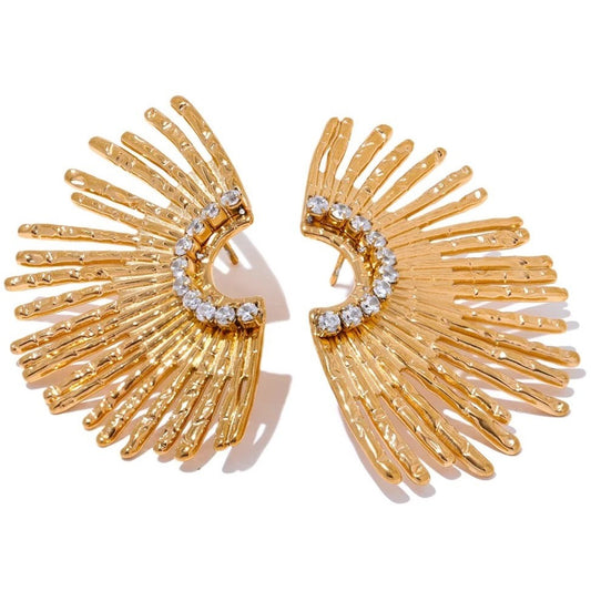 Elora Earrings, Gold, with Ray Pattern, made of 18K Gold Plated Stainless Steel - Glamour Collection