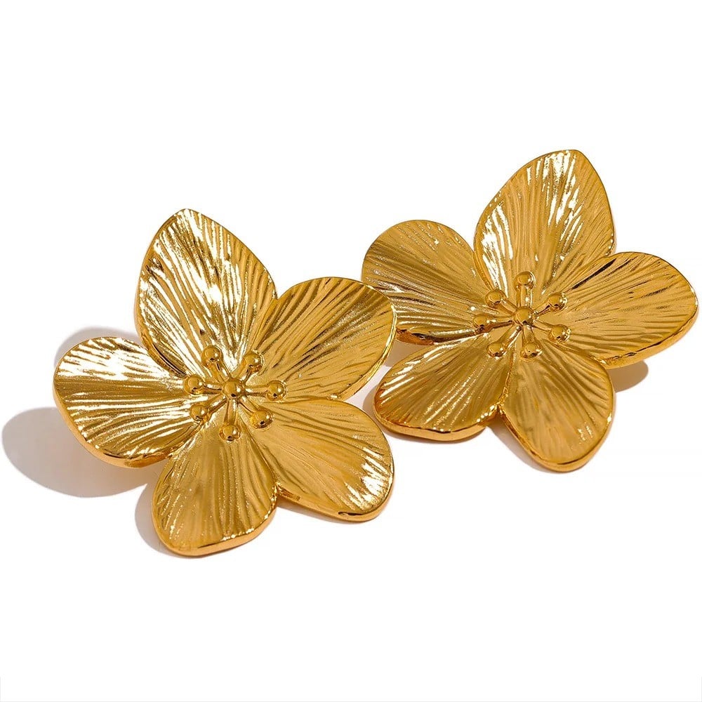 Janna Earrings, gold, flower-shaped, 18K gold-plated, stainless steel - Floral Paradise Collection