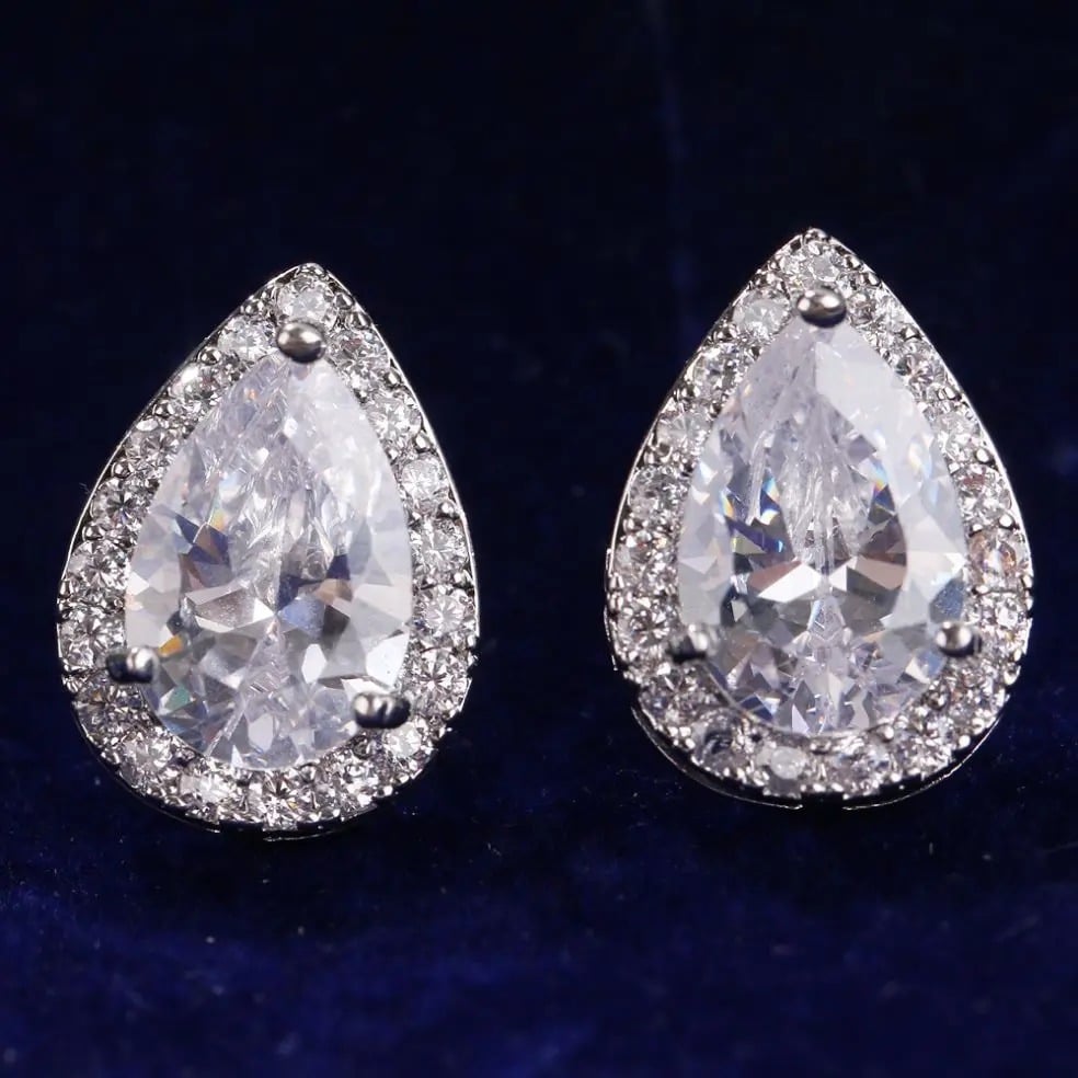 Kae earrings, silver, teardrop-shaped, decorated with cubic zirconia - Celebration Collection