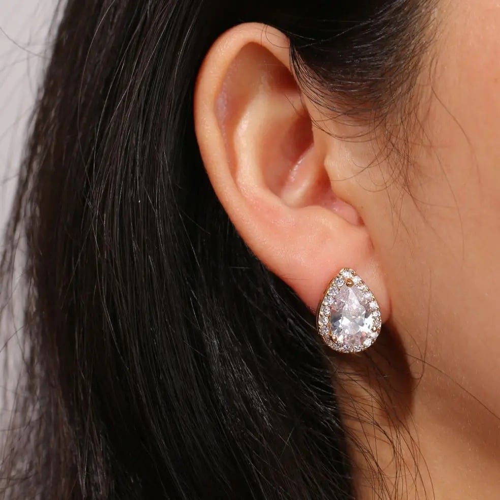 Kae earrings, silver, teardrop-shaped, decorated with cubic zirconia - Celebration Collection