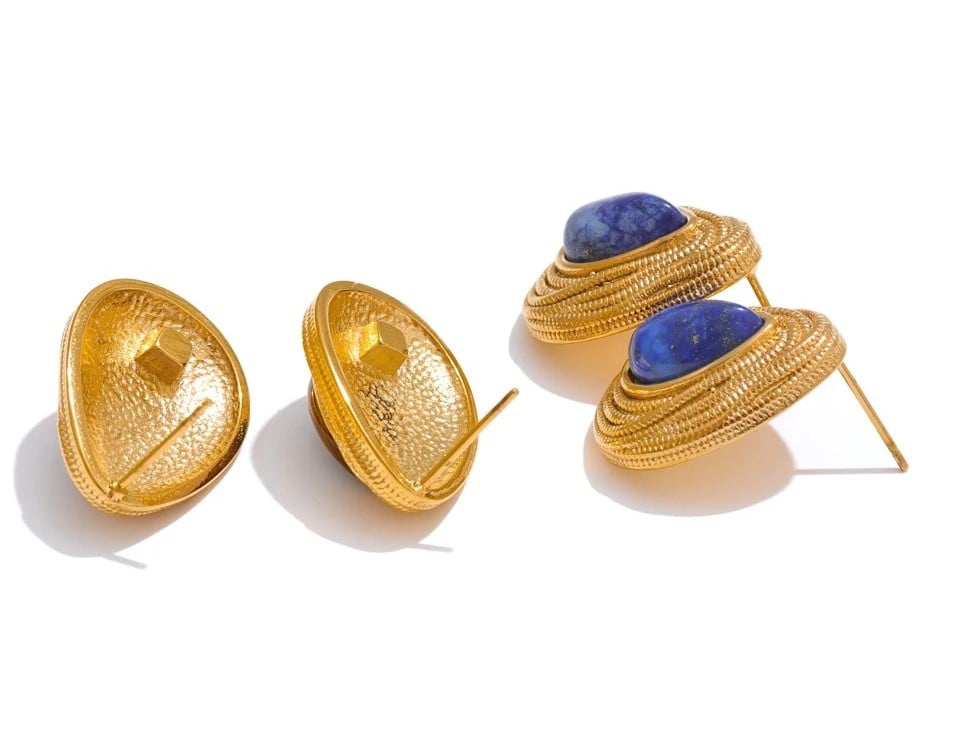 Cercei Junnia, aurii, in forma de lacrima, cu lapis lazuli, din otel inoxidabil placat cu aur 18K