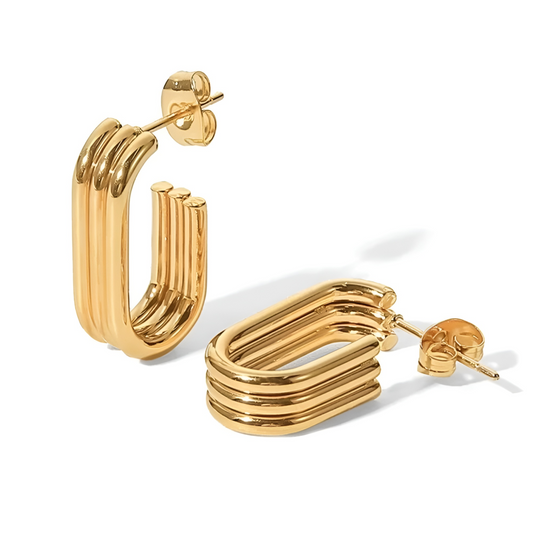 Cercei Kerra, aurii, ovali, din otel inoxidabil placat cu aur 18K