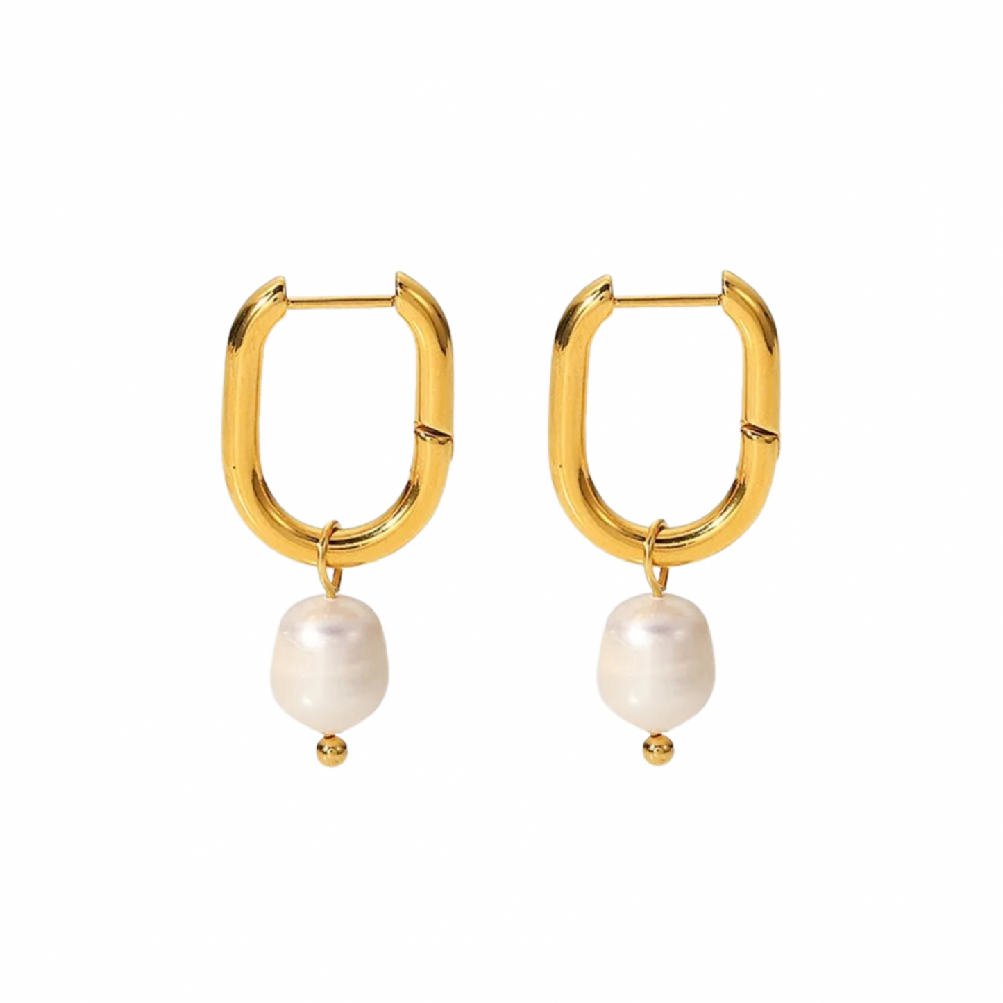 Cercei Carter, aurii, in forma de U, din otel inoxidabil si perle naturale de cultura, placati cu aur 18K - Colectia Universe of Pearls