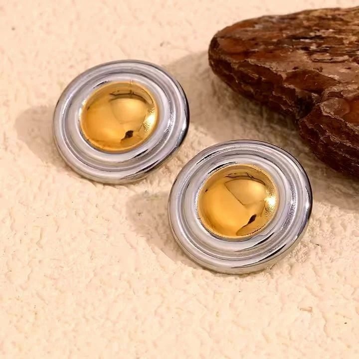 Jacinda round earrings, gold and silver mix, in vintage style, made of 18K gold-plated stainless steel - Glamour Collection