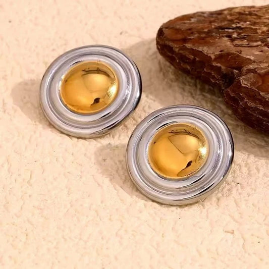 Jacinda round earrings, gold and silver mix, in vintage style, made of 18K gold-plated stainless steel - Glamour Collection