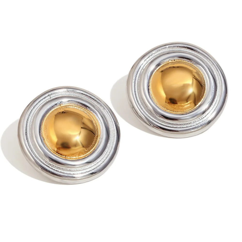 Jacinda round earrings, gold and silver mix, in vintage style, made of 18K gold-plated stainless steel - Glamour Collection