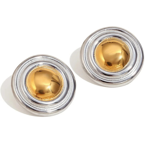 Jacinda round earrings, gold and silver mix, in vintage style, made of 18K gold-plated stainless steel - Glamour Collection
