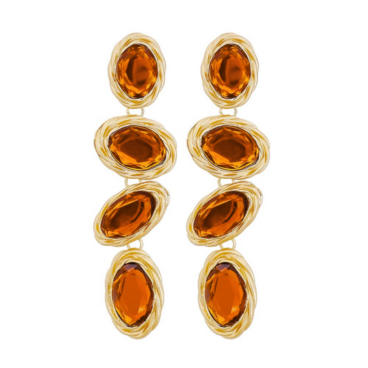 Cercei Milani, lungi, portocalii, cu pietre si montura aurie